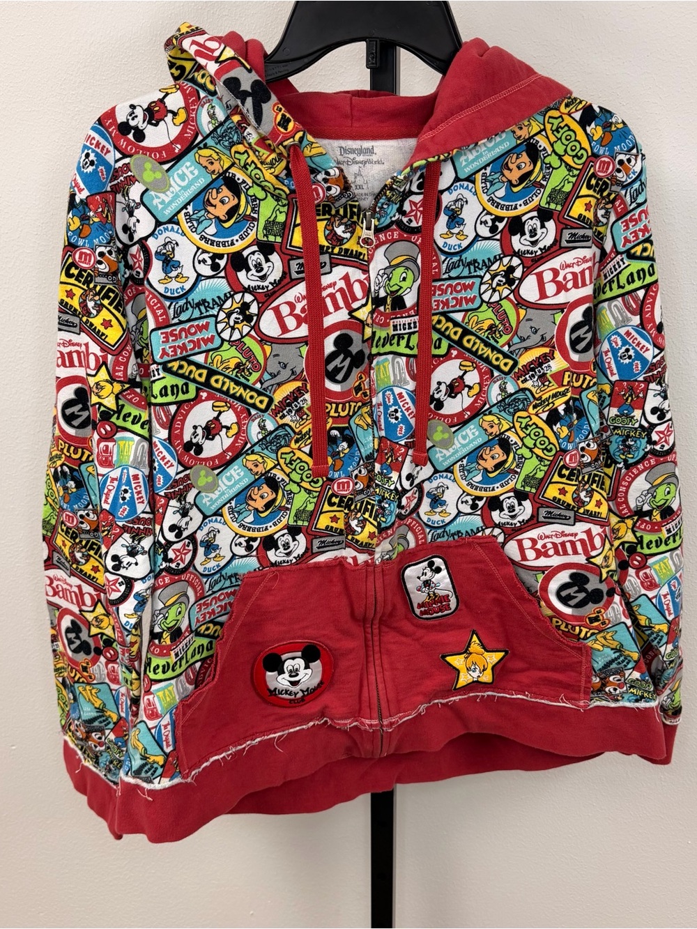 Disney Parks Vintage Adult Zipup Jacket Character Patchwork Hoodie Size XXL